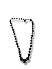 Austria Jet Black Crystal Hand Knotted Necklace 15.25″ – 17.75″ Vintage