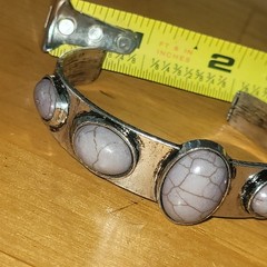 Vintage Howlite Cabochon Cuff Bracelet Silver Tone Southwestern Boho