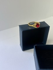 Vintage Red Cubic Zirconia Ring Gold Plated Womens Size 10
