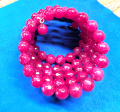 Red Carnelian Wire Wrap Bracelet w/107 7mm faceted Stones Fits All Sizes