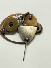 Signed Art Craft Modern Mixed Metal Brooch With Gemstone 1 3/4″