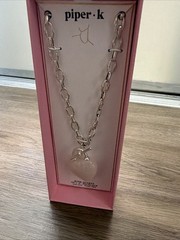 Piper.k Rose Quartz heart pendant necklace 16”+3”silver tone leadsafe nickelfree