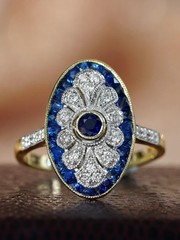 2.07Ct Art Deco Style Lab Created Sapphire & Diamond Engagement 14k Gold FN Ring
