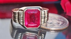10k yellow gold ring 6.25ct lab created ruby solitaire sz: 11.75 vintage 7.3g N2