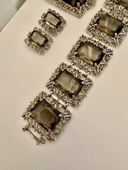1962 Sarah Coventry Celebrity Smoky Rhinestone Bracelet Brooch Earrings Set