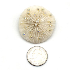Round White Coral AB Rhinestones & Pearls Brooch Pin