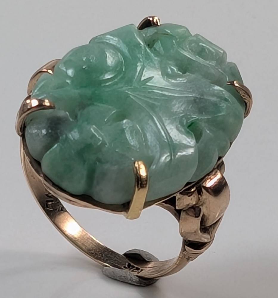 RETRO 10K WALTER LAMPL GREEN JADEITE JADE VINTAGE ANTIQUE RING SIZE 5.75 WL CP13