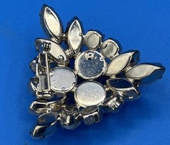 Vintage Baby Blue Moon‑Glow Brooch | Silver‑Tone Retro Mid‑Century