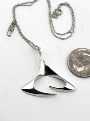 Mid- century modern pendant 925 Sterling silver 18″ long chain necklace unsigned