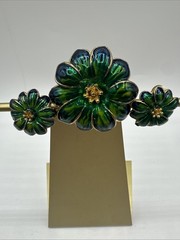 Vintage Green Enamel Set of Brooch and Clip on Earrings. See pics.