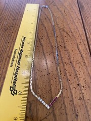 Vtg Gold Plated V Shape Necklace Red And Clear CZ Rhinestone Classic 8.5 In