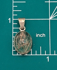 Vintage Sterling Silver Rutilated Quartz Pendant Oval Cabochon Domed Charm