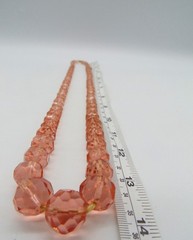 Older VTG PEACH PINK Crystal Glass NECKLACE ~ Graduated Size Faceted Beads 28″