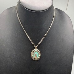 Necklace Cameo Pendant Victorian Art Deco Silver Tone 16 inches