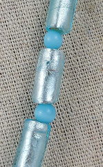 Vtg. Enamel And Acrylic Flower Pendant Necklace Blue Frosted Glass Beaded 16.5″