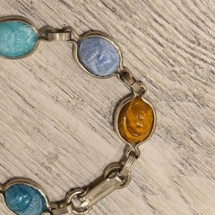 Vintage Childs Scarab beetle Bracelet Cabochon Egyptian Revival Jewelry Pastel