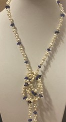 Vintage Necklace Rice Pearls And Lapis 70″ In Length Many Fashion Options