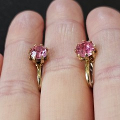 Vintage 60s Pink Topaz Rhinestone Huggies Gold Tone Earrings Screwback