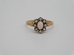 SWEET VICTORIAN 10K ROSE GOLD FIERY FIRE OPAL STONE PEARL RING SIZE 4.5