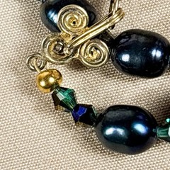 Dyed Peacock Blue Green Freshwater Pearl Necklace Iridescent Cultured Vintage C5