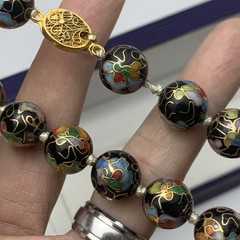 Vtg 12mm Chinese Cloisonne Knotted Bead 26″ Necklace Filigree Clasp