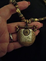 Vintage Chicos Beaded Statement Necklace with Stone, Beads.Metal