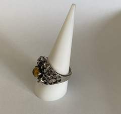 Vintage Men’s Sterling Silver Brutalist Tigers Eye Ring Modern Design Sz. 9.5″