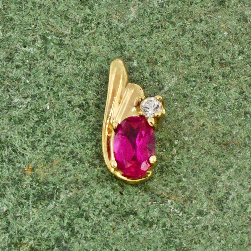 10k Yellow Gold Petite Ruby & CZ/Cubic Zirconia Gemstone Slide Pendant