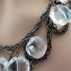 Cg Signed Gun Metal Gray Chain Acrylic And Glass Beaded 19″ Necklace