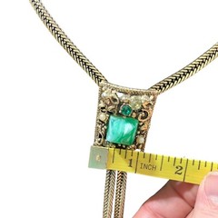 Vtg Selro Selini Necklace Jeweled Slide & Figural Faces Herringbone Chain 25”