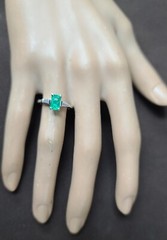 14K White Gold Engagement Ring 0.65CT.Natural Colombia Emerald Rectangular Shape