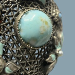 Antique Czech Glass Filigree Enamel Turquoise Blue Fur Dress Clip Brooch NEIGER?