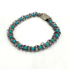 Vintage Bracelet Blue Stones Silver Tone Loop Chain 6.75 Inches
