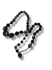 Austria Jet Black Crystal Hand Knotted Necklace 15.25″ – 17.75″ Vintage