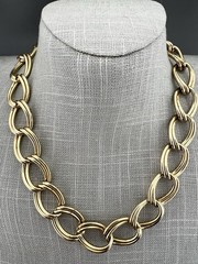 Vintage Erwin Pearl Necklace Large Double Link Chain Gold Tone Signed 17”