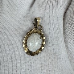 Vintage Gold-Filled Pendant w/Opalescent Glass Cabochon Mid-Century Opalite