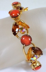 Vtg Juliana DeLizza & Elster 5 Link Pink Red Yellow Navette Rhinestone Bracelet