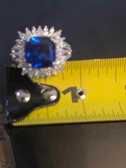 Art Deco vintage style statement ring with blue square stone 925 size 8