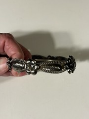 Vintage Silver Toned Bangle Bracelet Adorned with Flowers