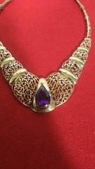 Vintage Large Teardrop Resin Acrylic Amethyst Collar Statement Necklace 18″