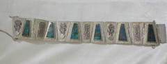 HVY. STERLING PERUVIAN BRACELET W, TURQUOISE STONES 7″ wt. 74 grams