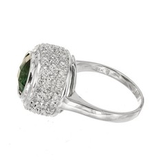 Vintage 3.00ct Round Green Tourmaline .60ct Diamond 14k White Gold Ring