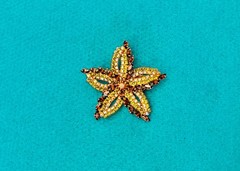 Vintage Rhinestone Brooch Flower Star Brown Green Rainbow AB Beautiful Prong Set