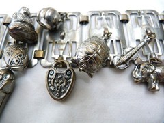 VINTAGE 1930’s MAN ON THE MOON EGYPTIAN REVIVAL ELEPHANT BUDDHA CHARMS BRACELET