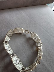 Vintage Egyptian 925 sterling silver Revival Panel Link Bracelet