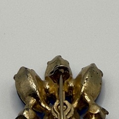 Vintage Sapphire Blue Rhinestone Floral Brooch Gold Tone Mid Century Sunburst