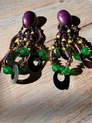 VTG Colorful Party Earrings Statement Retro Dangle Beaded Pierced 80s