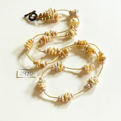 Biwa Pearl Necklace VTG glass Baroque Freshwater Beaded genuine Beads long 30″