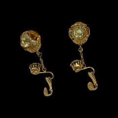 Demi Parure Caged Drop Clip Earrings & Flower Brooch Pin Topaz & Citrine Glass