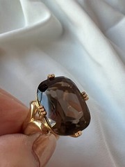 14K YELLOW GOLD LARGE SMOKY QUARTZ RING BEAUTIFUL RICH CHOCOLATE BROWN COLOR